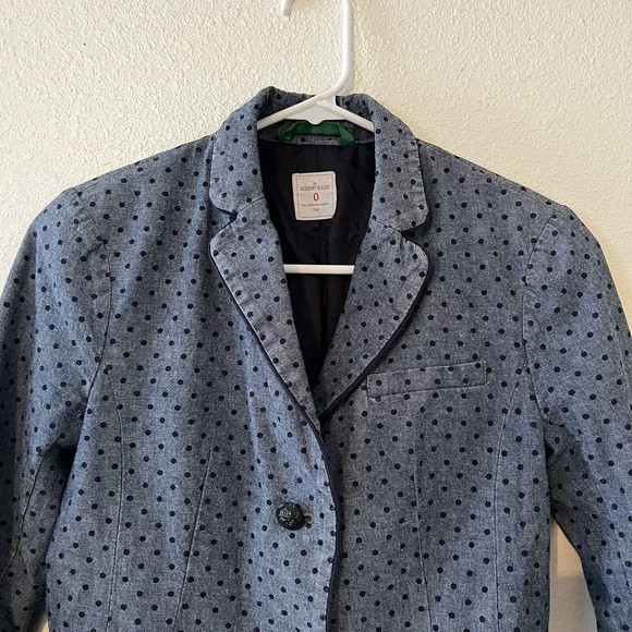 GAP Academy Blazer Jacket Size 0 Blue Polka Dot Chambray Casual Preppy Boho - Picture 4 of 14
